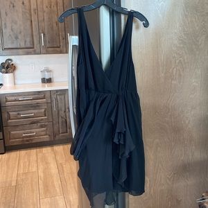 Alice + Olivia black silk chiffon faux wrap drape dress